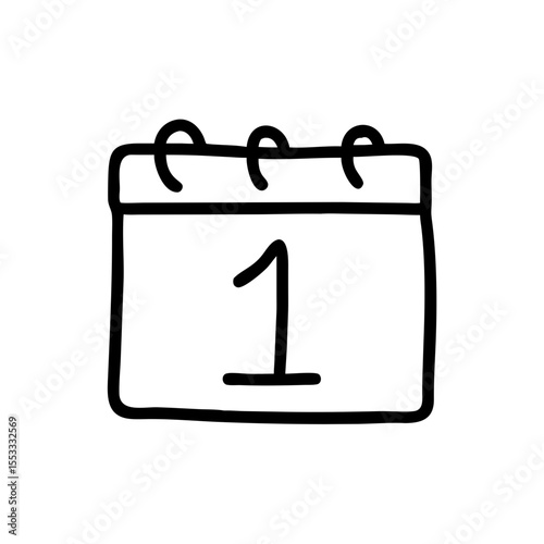 Calendar icon with number one in black line style