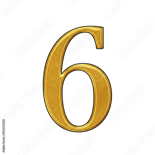 Drawing of a namber 6 gold isolated on a white background