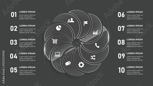 10 Step Circle Infographic with 3D Glass & Floral Design – Business Timeline Template with Nature Elements