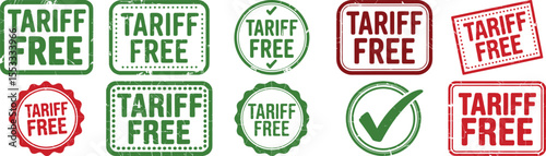 Tariff free vector stamp set illustration for trade agreement and commerce