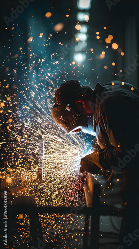 A welder working with sparks flying in the background   -