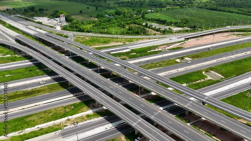 Drone footage aerial view bridge intersection between the highway numbers 290 and 304 Nakhon Ratchasima