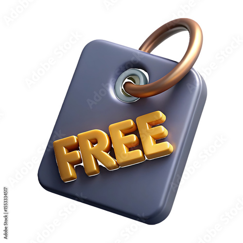 Free Tag with Golden Letters isolated on a transparent background
