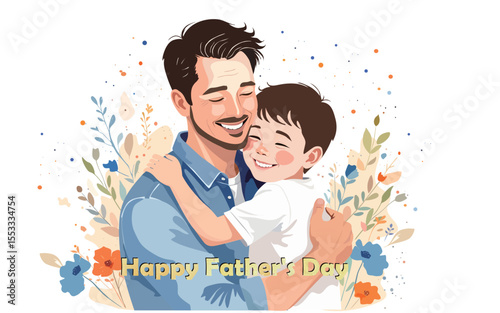 Happy Father's Day illustration, father hugging son illustration