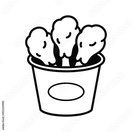 Chicken Nuggets in a Bucket Black and White Line Art