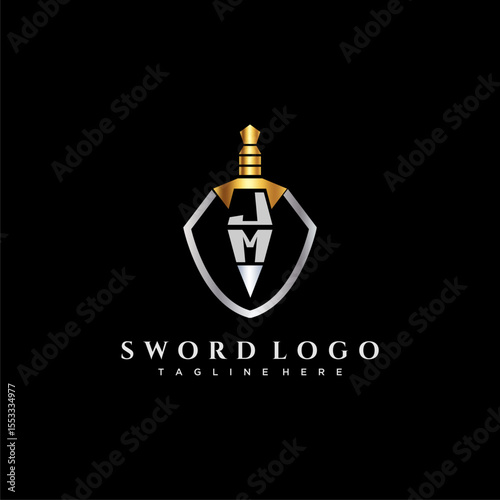 JM letter luxury monogram for shield and sword style image