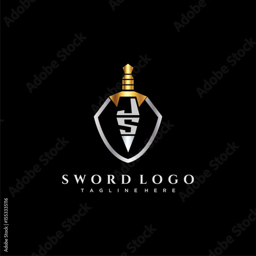 JS letter luxury monogram for shield and sword style image