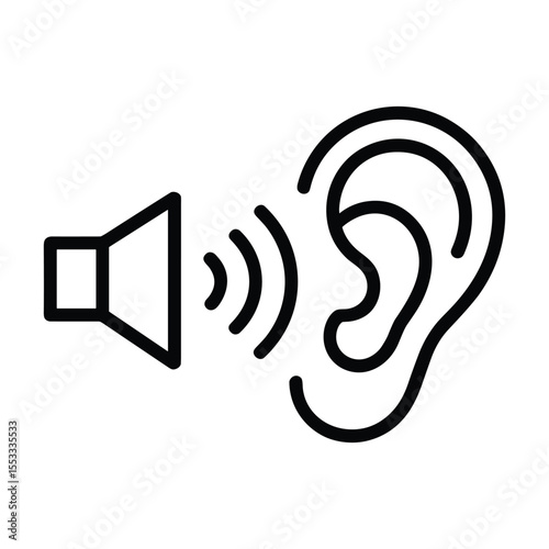 Hearing and Sound Concept Ear Receiving Sound Waves from a Speaker