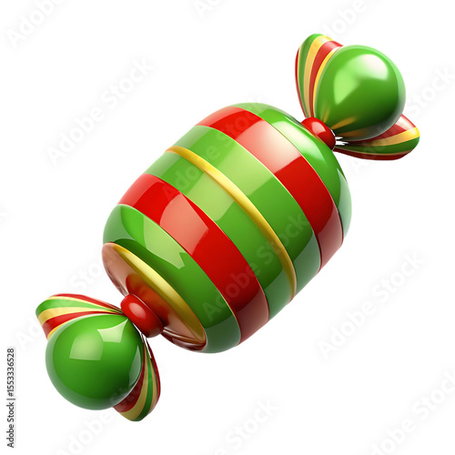 Red Green Yellow Striped Candy isolated on a transparent background