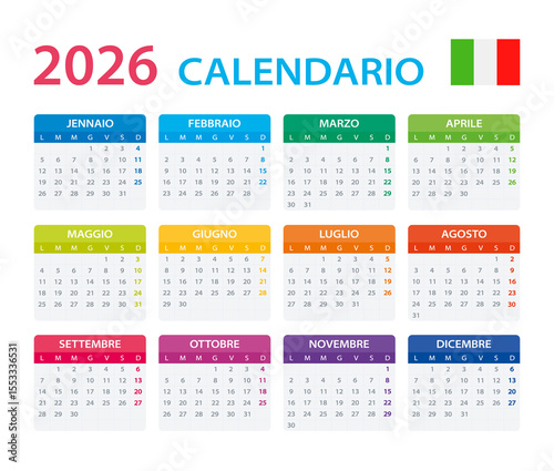 2026 Calendar Italian - vector illustration, Italian version.