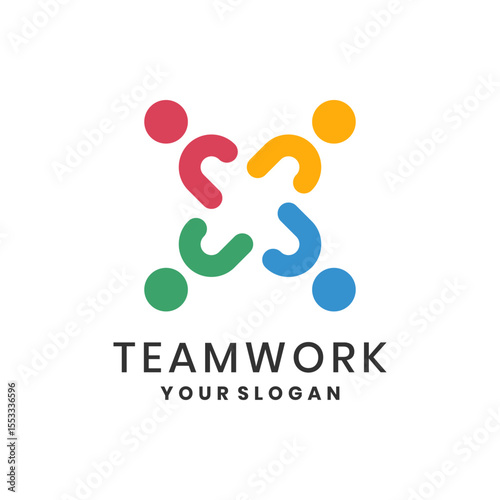 Colorful teamwork logo with circular abstract human figures