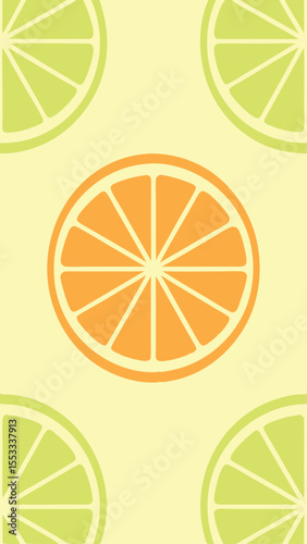 Colorful fresh citrus fruit slices design with orange and lime elements in pattern
