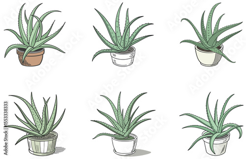 Aloe Vera in Pot Vector Designs Set Minimal Flat Succulent Clipart for Crafts and Digital Projects