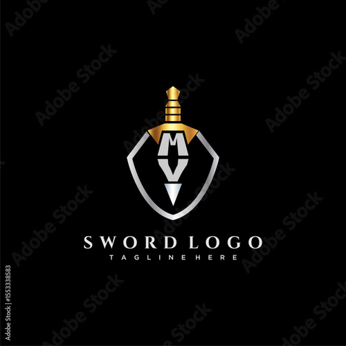 MV letter luxury monogram for shield and sword style image