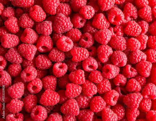 Abundance of Fresh, Ripe Red Raspberries, Full Frame Background.