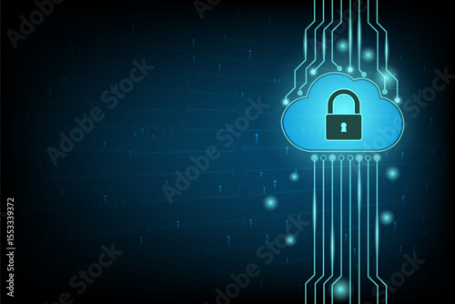Cloud cybersecurity data protection digital lock secure technology blue network