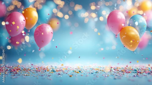 Children holiday colorful balloons background with copy space. Seamless looping animation. AI Generative
