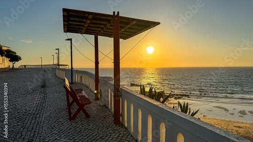 Sunset serenade along cobblestone promenade whispers solstice secrets, embracing twilight's descent, coastal reverie at golden hour