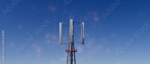 A 5g communication tower with a red and white base