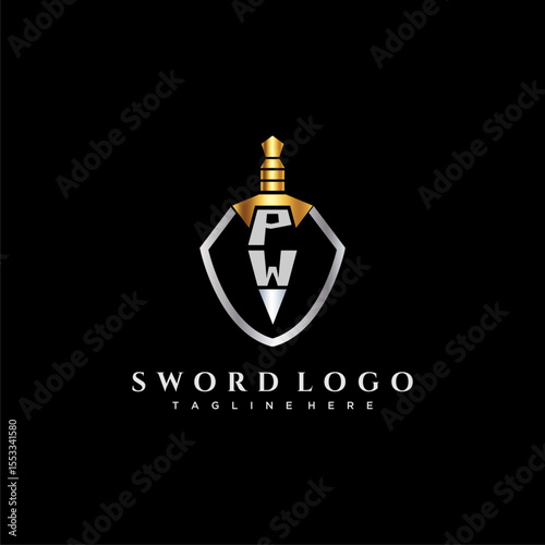 PW letter luxury monogram for shield and sword style image