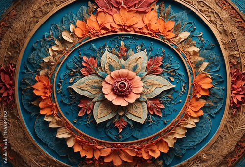 Nature-Inspired Symmetrical Mandala Featuring Leaves and Petals