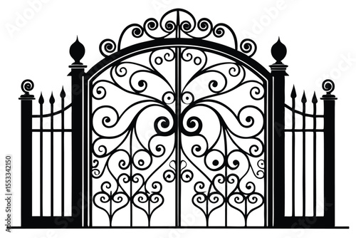Black Decorative Iron Gate with Swirls and Ornamentation for Driveway Entrance Design