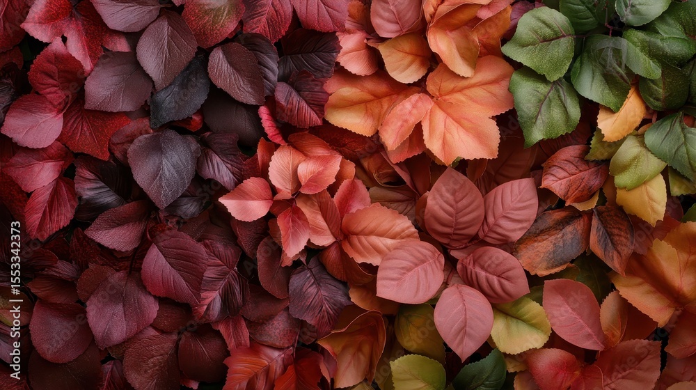 custom made wallpaper toronto digitalA vibrant collection of artificial leaves in various autumn colors, creating a visually striking backdrop that symbolizes the beauty of nature and seasonal transitions in design.