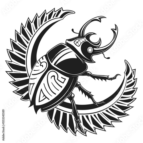 High Quality scarab beetle Vector Illustration Featuring Unique Line Art and Bold Black and White Silhouette Designed for Designers Who Need Sophisticated Wildlife Graphics