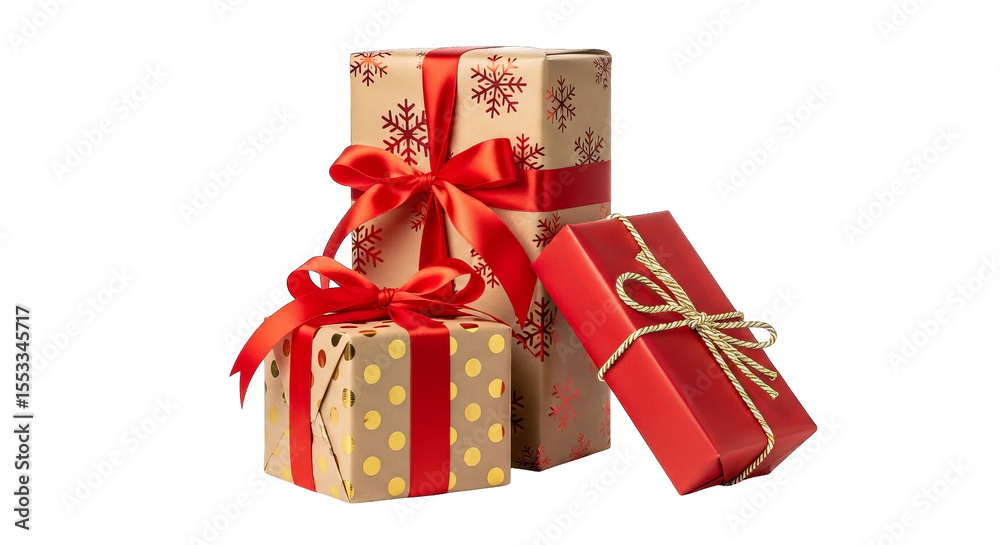 Obraz premium Christmas Gifts Red Gold Wrapped Presents