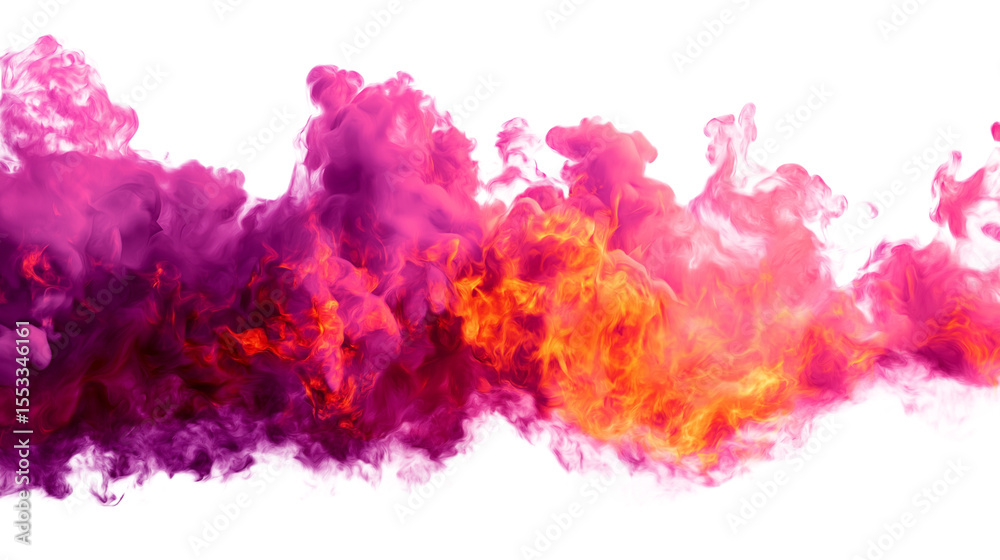 Fototapeta premium Vibrant and dynamic abstract smoke art in shades of pink and orange isolated on white background