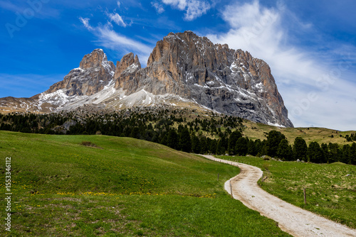 spring mountain landscape in the Italian Dolomites - Passo Sella