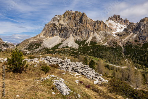 spring mountain landscape in the Italian Dolomites - Passo Falzarego