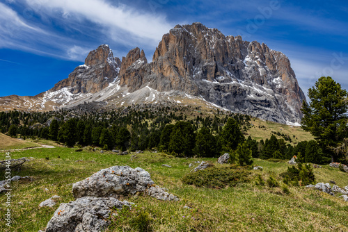 spring mountain landscape in the Italian Dolomites - Passo Sella