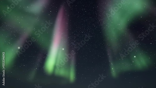 Vibrant Green & Purple Aurora Borealis Dancing in Dark Starry Night Sky