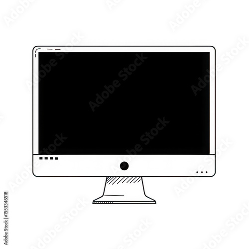 Sketch of desktop computer monitor isolated on transparent background