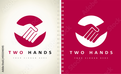 Two hands logo vector. Handshake, partnership, cooperation and friendship design