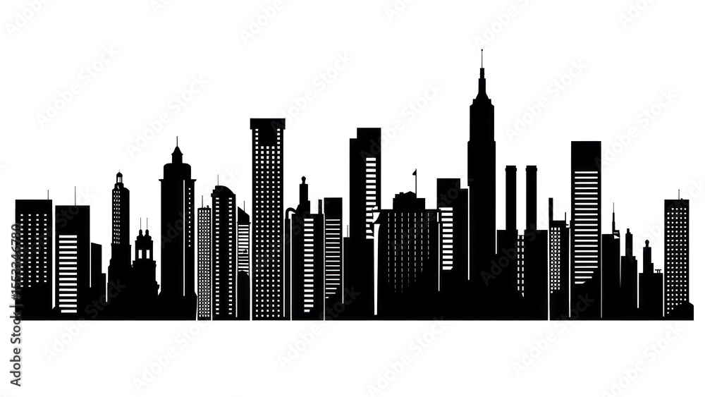 Fototapeta premium PNG Modern urban skyline silhouette illustration