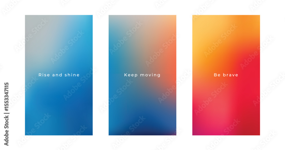 Fototapeta premium Blue red gradient background, abstract bg set in bright summer colors, mobile smartphone wallpaper with motivation quotes, vector blurred gradient illustration. 
