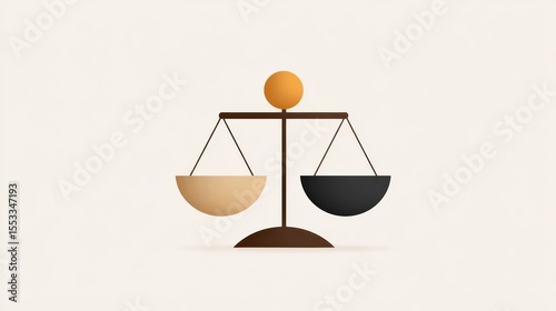 A minimalist illustration of a balanced scale with one side beige and the other black, symbolizing equality and impartial judgment.