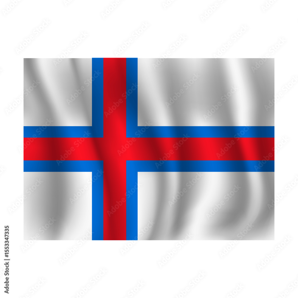 Fototapeta premium Flag of Faroe Islands wavy flutters in wind, with folds 3d