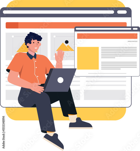 Writing and editing text with copywriters cartoon vector illustration isolated.
