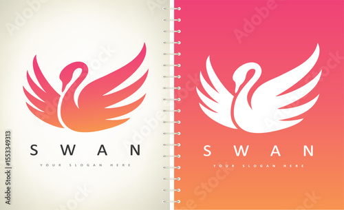 Swan and wave logo vector. Bird design