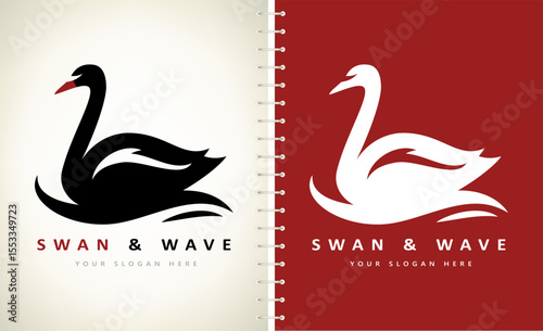 Swan and wave logo vector. Bird design