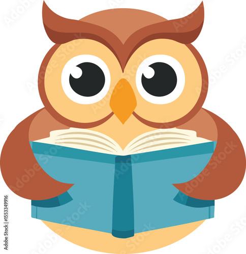 Wise Little Owl Deep in a Tiny Book