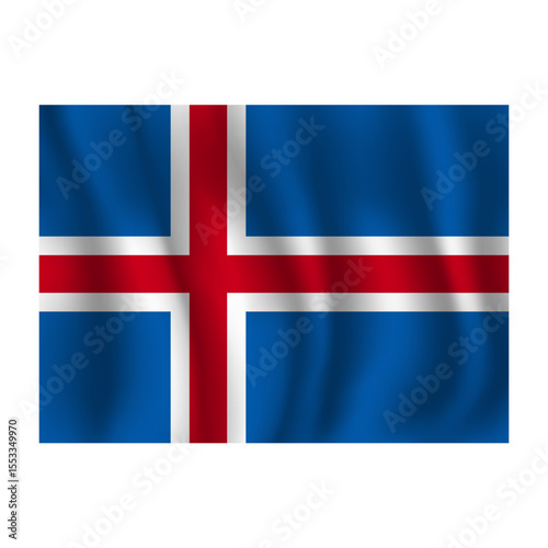 Flag of Iceland wavy flutters in wind, with folds 3d