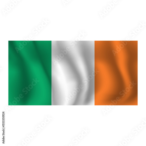 Flag of Ireland wavy flutters in wind, with folds 3d