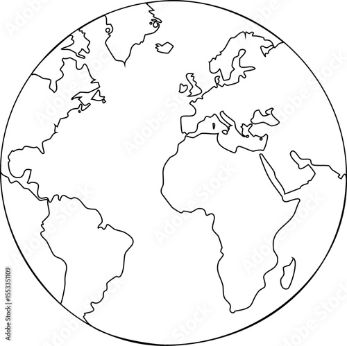 Earth outline with continents in black and white