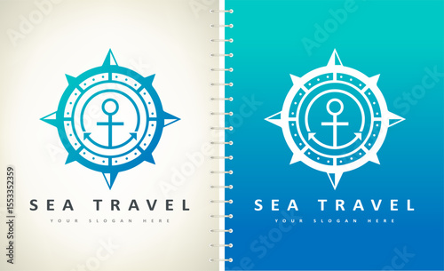 Anchor and compass logo vector. Ship and tourism design. Tourist navigation device