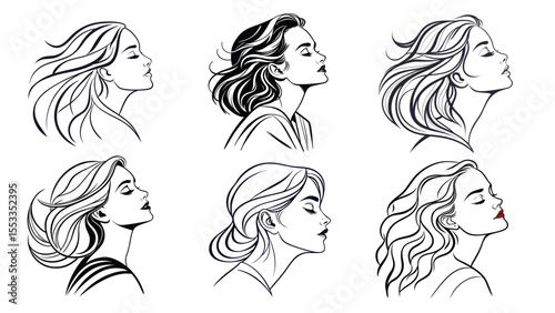 minimalist female hairstyle portraits – cultural and modern beauty line art illustration