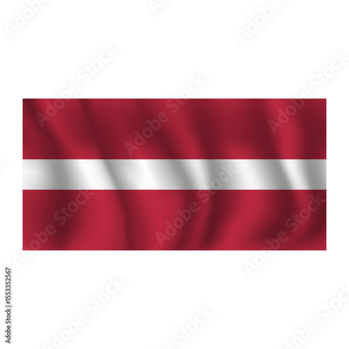 Flag of Latvia wavy flutters in wind, with folds 3d